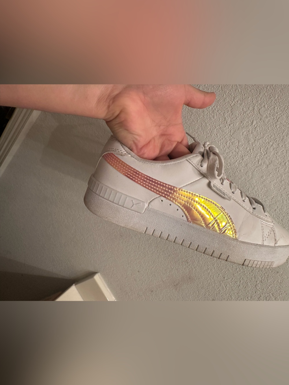 Puma Women’s White Sneakers with Iridescent Pink-Gold Formstrip